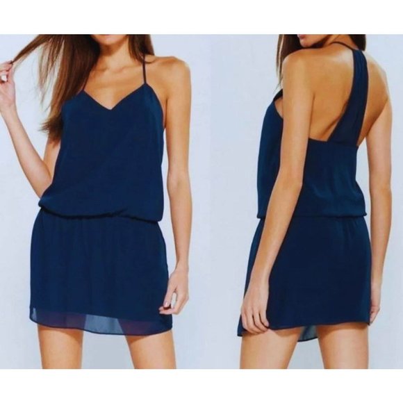 NWOT Haute Hippie Blue Chiffon Caitlyn Mini Dress, Size Large - Picture 2 of 7